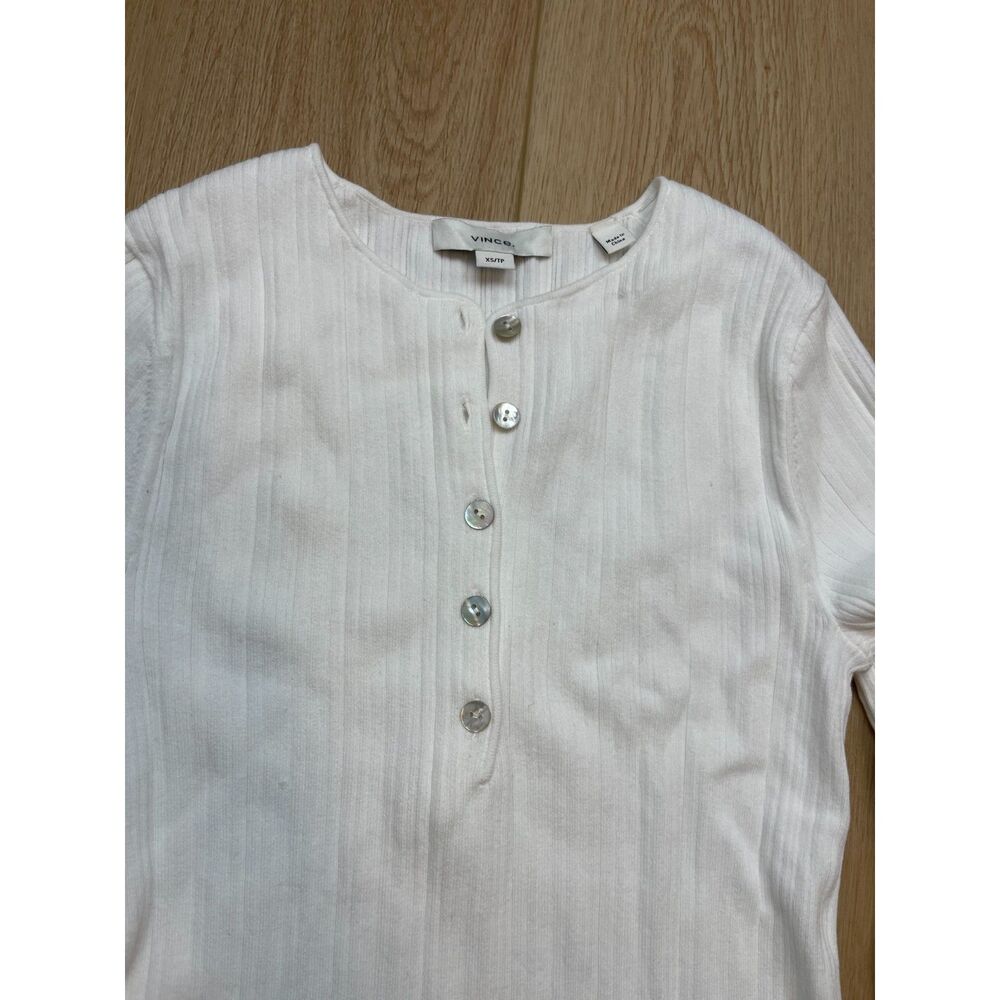 Vince White Ribbed Henley Long Sleeve Cotton Blend Top Size XS - Picture 4 of 5